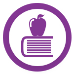 Icon of a book with an apple on top