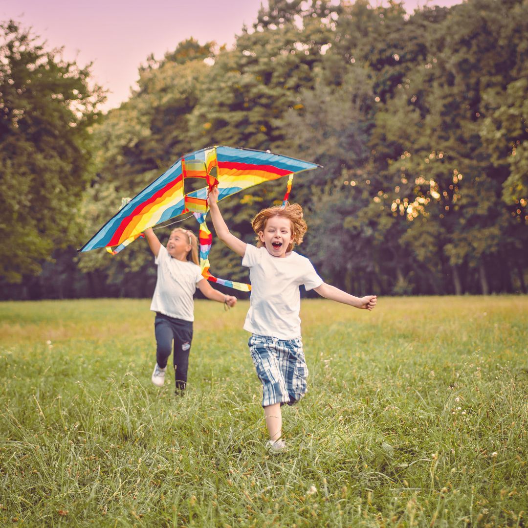 Kids flying a kite