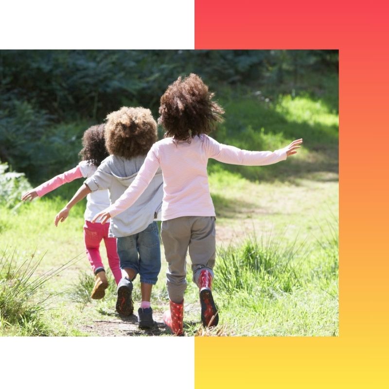 Three children hiking